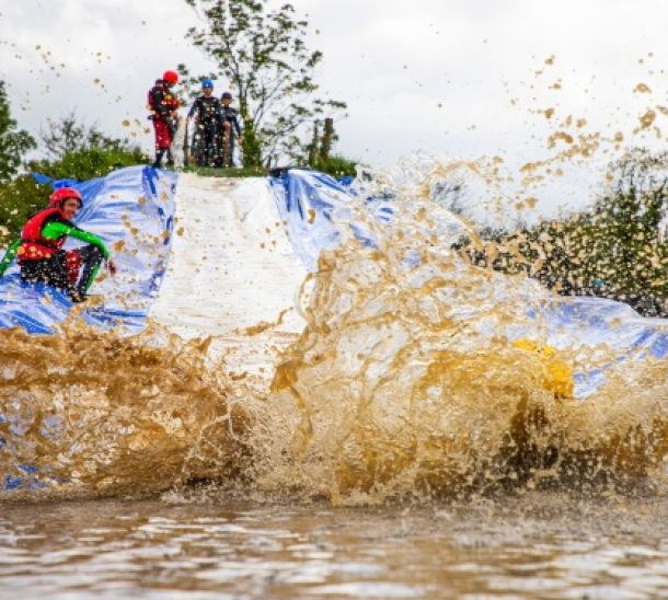 Big splash at the bottom of the slide